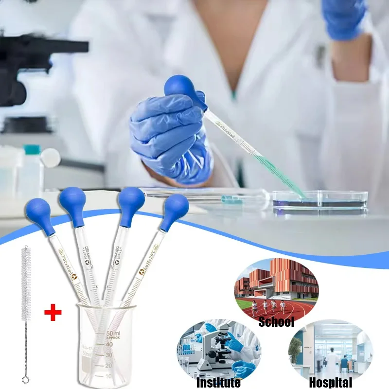 Thick Glass Dropper Portable Essential Oils Water Rubber Head Scale Pipette 0.5-10ml School Dropping Tube Rubber Head Pipettors