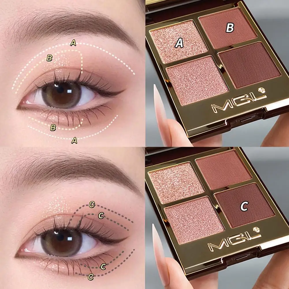 新しい4色アイシャドウパレット、マット＆シマー仕上げ、ソフトミルクティートーン、コンパクトで毎日の学生向けメイクに簡単