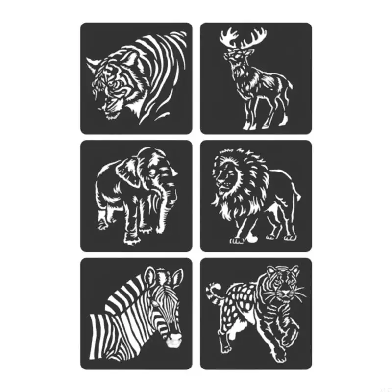 6 Pcs Animal Series Stencils for Painting Hollow Out Theme Stencils Scrapbook Journal Stencils Drawing Stencils K1KF