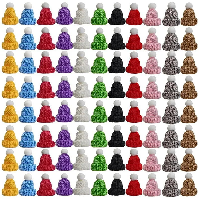 110PCS Christmas Mini Knitting Doll Hats Mini Wool Hat For Christmas Ornaments DIY Art And Craft