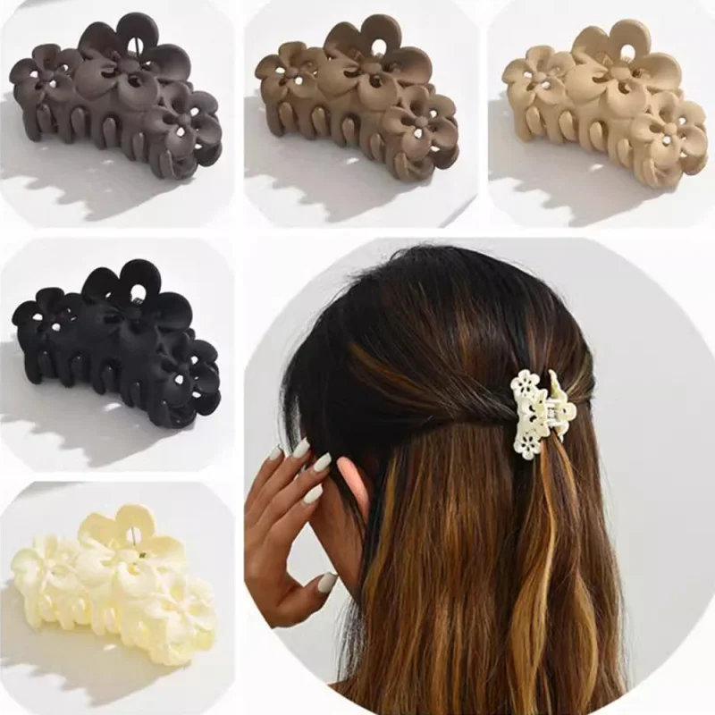 ミディアムマット高級三花柄シャークヘアクリップ