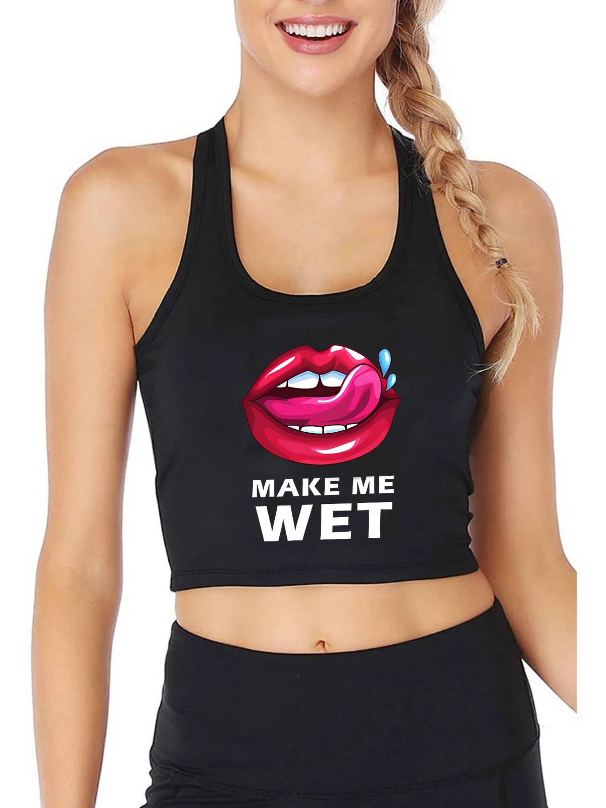 Seductive Red Lip Graphic Make Me Wet Design Crop Top Hotwife Humorous Flirtation Sexy Tank Tops Swinger Slim Fit Camisole