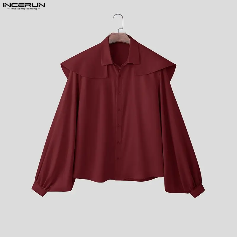 

INCERUN мужские рубашки нестандартной формы, однотонные рубашки с лацканами и длинными рукавами-фонариками, мужская одежда, уличная одежда, свободные модные повседневные топы, мужские рубашки