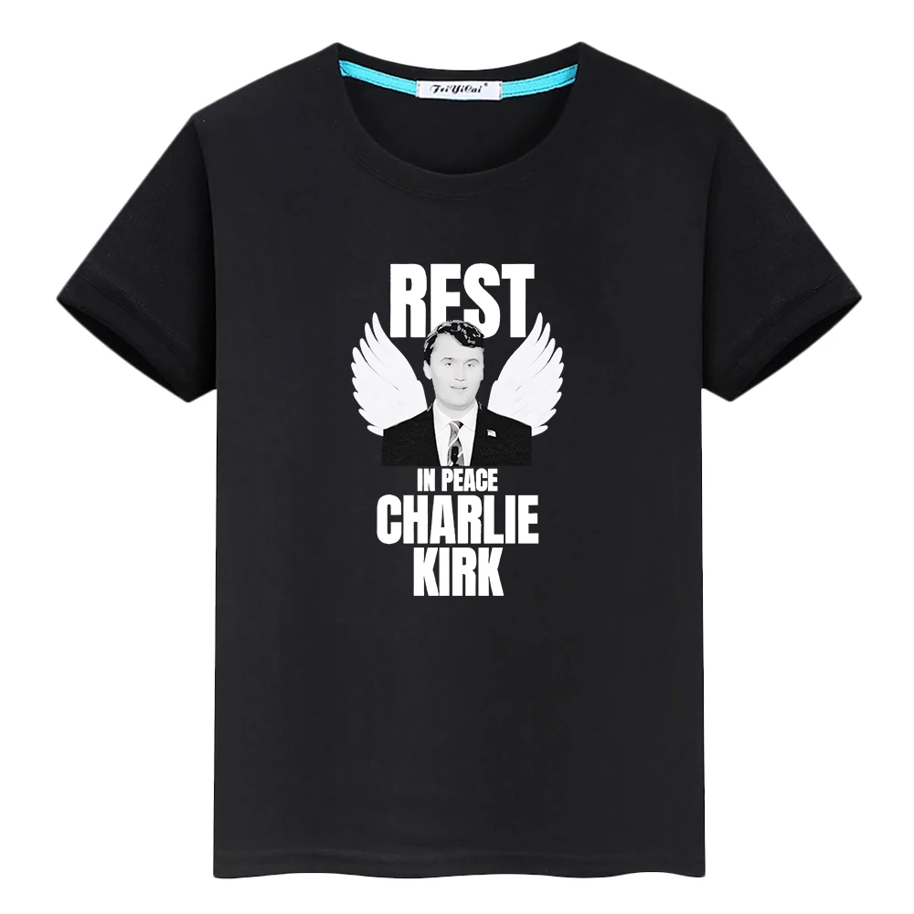 

Charlie Kirk FREEDOM print 100%Cotton t shirt for kids boy 10year Anime Short cartoon Tops Halloween Tees y2k kids clothes girls