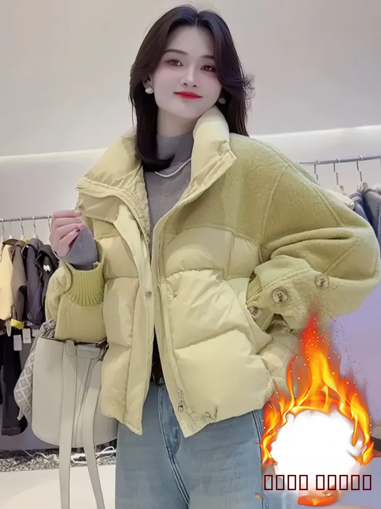 

Женская утепленная куртка с контрастными вставками, хлопковое пальто с флисовой подкладкой, зимняя верхняя одежда для повседневной носки