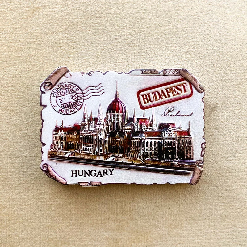 مغناطيس ثلاجة بودابست الأوروبي المجر، يتميز مبنى البرلمان المجرية، وعناصر البريد والطوابع القديمة، ديكور لطيف #1