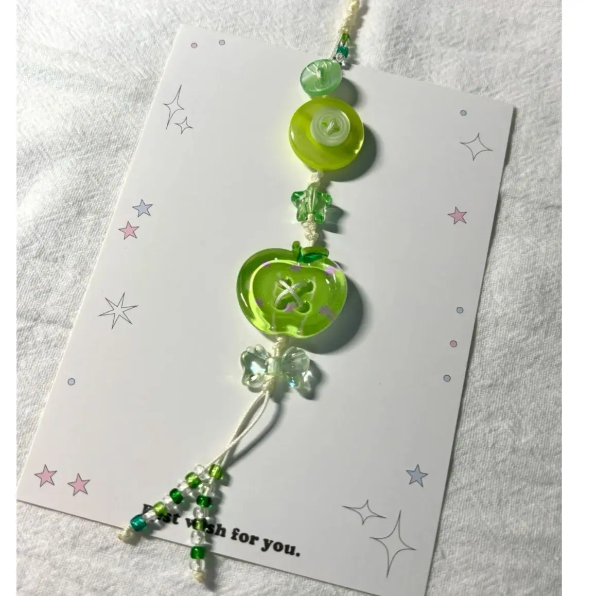 

Green Apple Beaded Phone Charm Cute Button Butterfly Star Pendant Aesthetic Handmade Keychain Bag Charm
