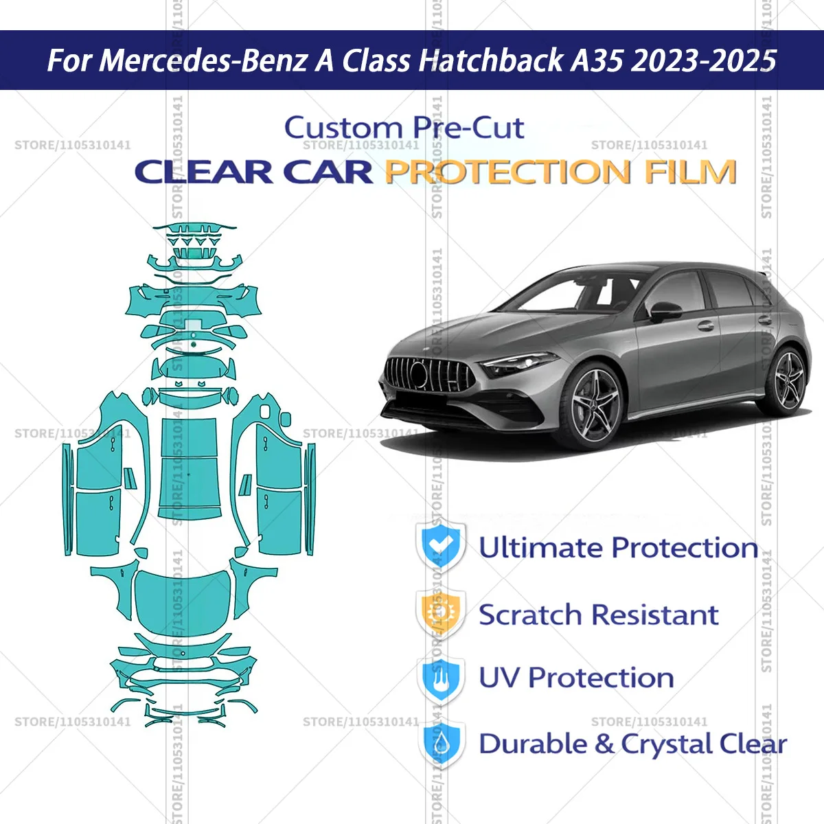 

For Mercedes-Benz-A-Class-Hatchback-A35-2023-2025 Pre-Cut Paint Protection Film PPF Transparent Car Film Automotive PPF