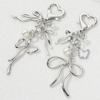 Y2K Pretty Butterfly Bow Knot Pearl Enamel Keychain Flying Insect Key Ring For Women Girls Handmade Jewelry Good Gift