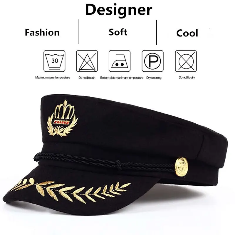 Crown Wheat Ear Embroidery Military Hats Flat Top Baseball Caps For Women Outdoor Sports Military Hats Cadet Sunscreen Hats