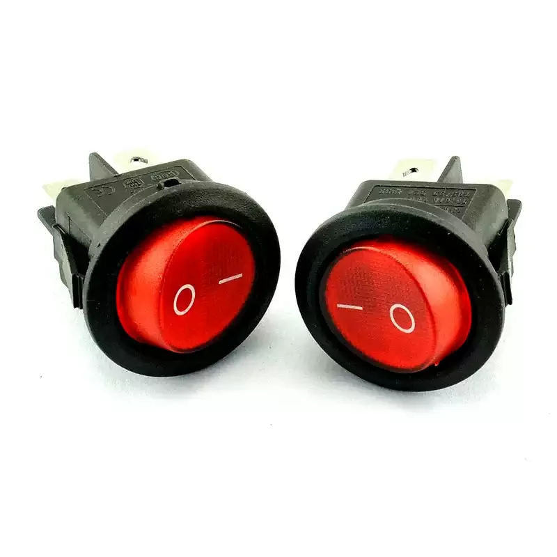 10PCS/LOT KCD1-224 23mm Round Red Light 4 Pin 10A/125V 6A/250V AC 2 Position DPDT ON-OFF KCD1 Rocker Switch Snap-in