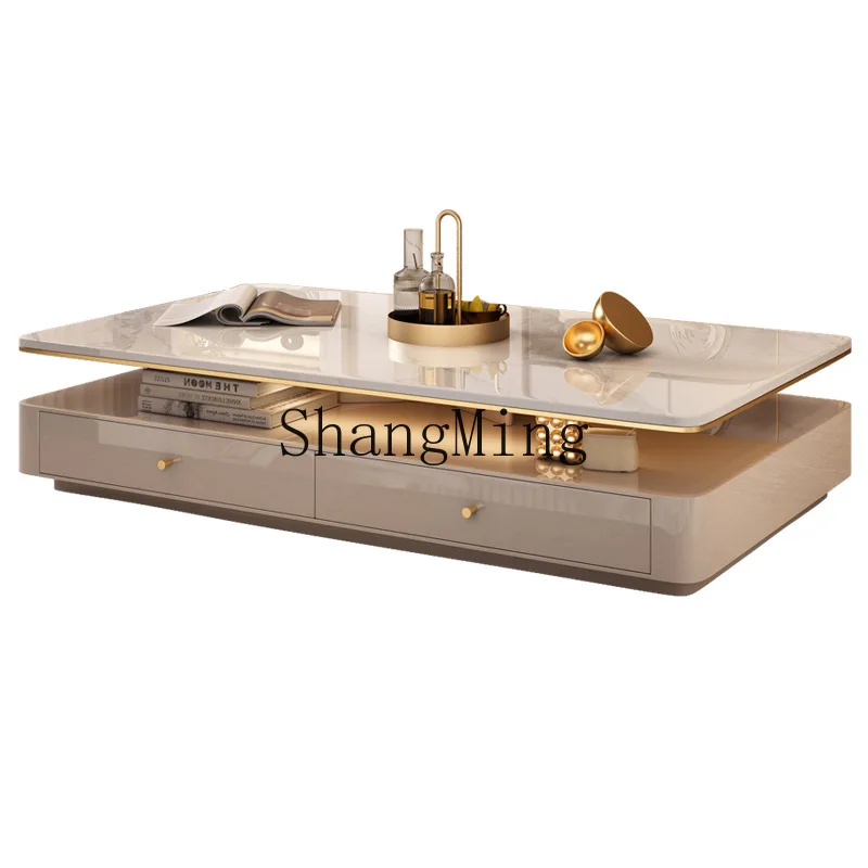 

ZYY light luxury rock slab coffee table high-grade rectangular modern minimalist household double-layer tea table