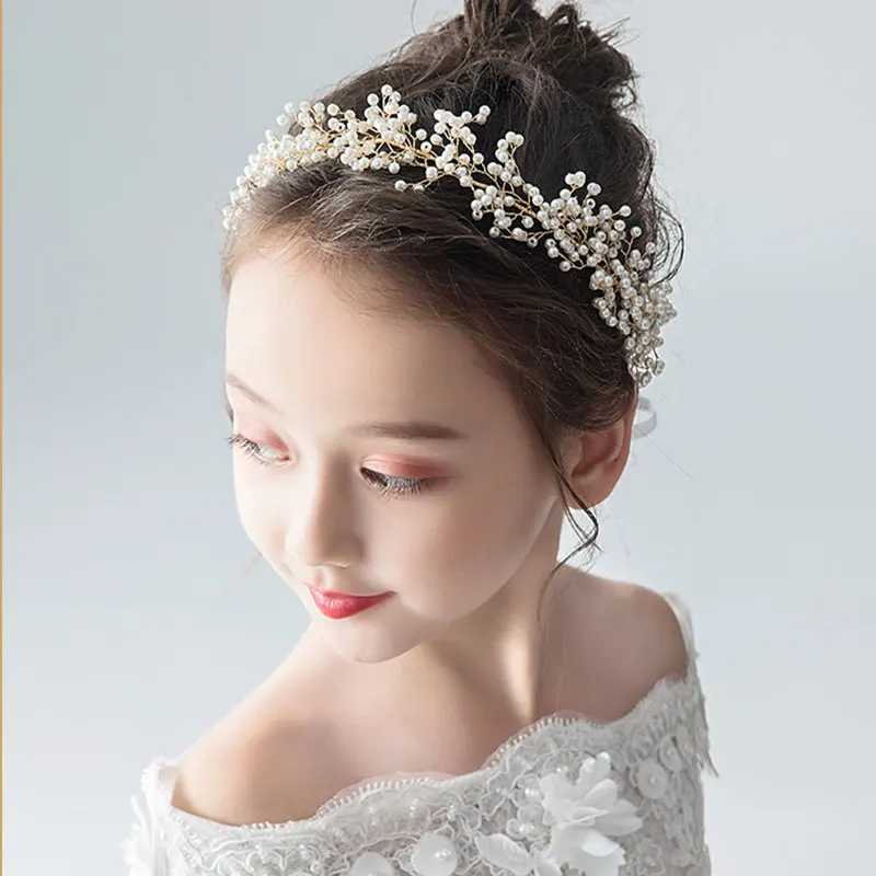 FORSEVEN Gold/Silver Color Pearls Headband Headpieces Women Kids Tiara Bride coroa Noiva Wedding Hair Jewelry Accessories