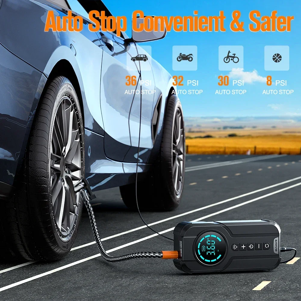 BUVAYE Wired Car Inflator Tire Pump Air Compressors & Inflators Portable Tire Inflator Digital Air Compressor with 3M Power Cord