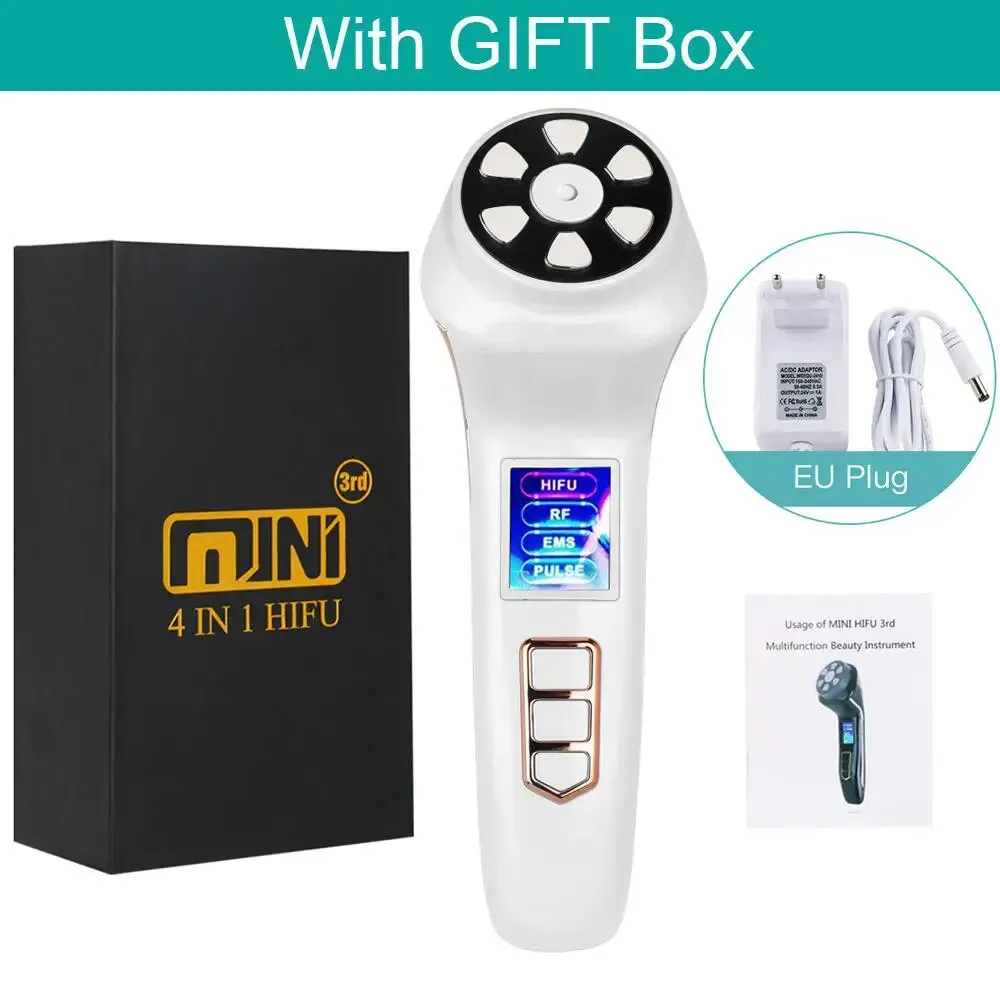 Mini HiFU 4 en 1 EMS pulso RF LIfting facial rejuvenecimiento de la piel, reafirmante de corriente eléctrica, dispositivo de belleza Led antienvejecimiento