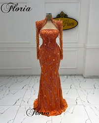 Burnt Orange Evening Dresses Luxury Long Sleeves Crystals Formal Occasion Dresses فساتين سهرة Awards Ceremony Dresses City Walk