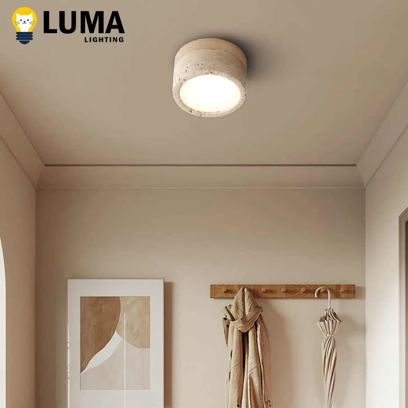 اليابانية وابي سابي الأصفر الترافرتين LED ضوء السقف ، كهف حجر مصباح السقف للممر الممر مرحاض غرفة نوم ديكور المنزل