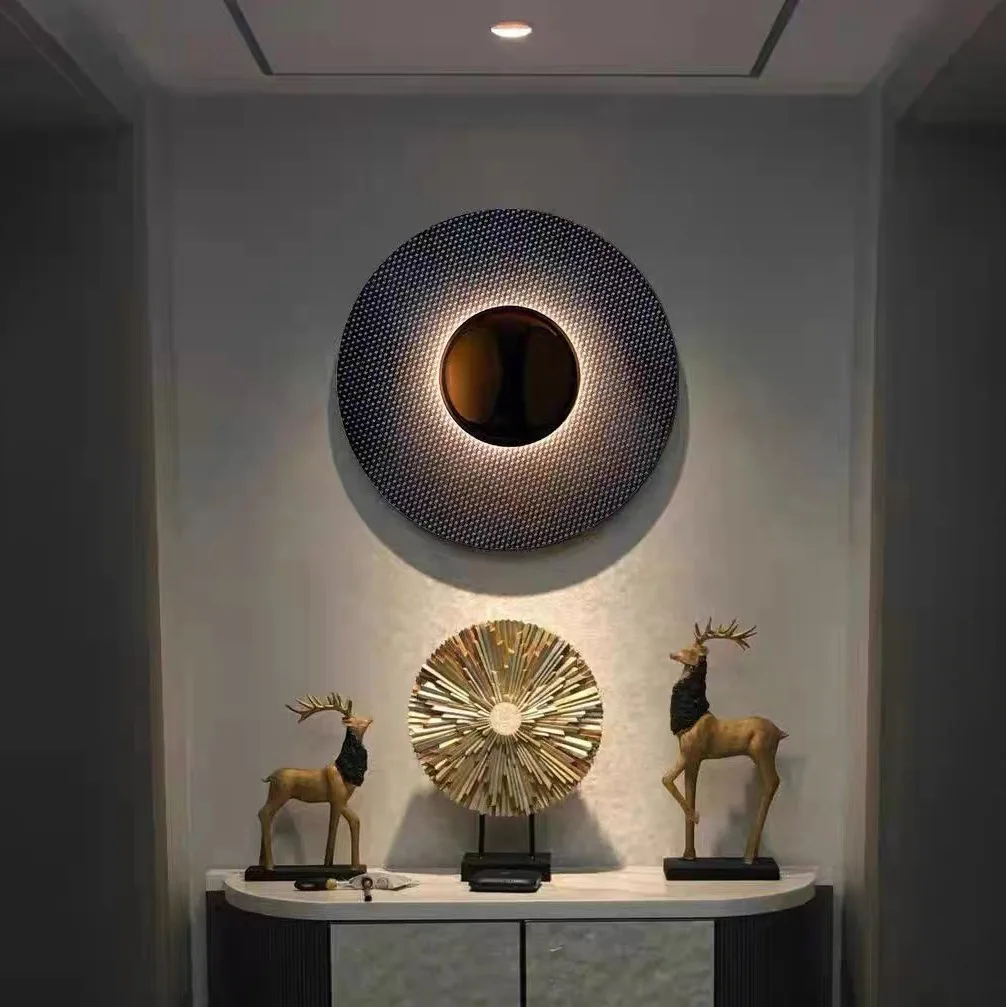 Nordic postmodern minimalist living room background wall wall lamp designer bedside aisle study round flying saucer bedroom