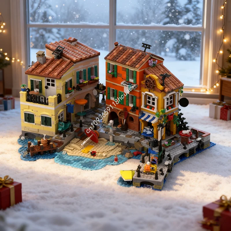 

4468pcs MOC Italian Harbor Island City Harbored Model Building Blocks Architecture Creative Toys Idea Brick Christmas Gifts Kids