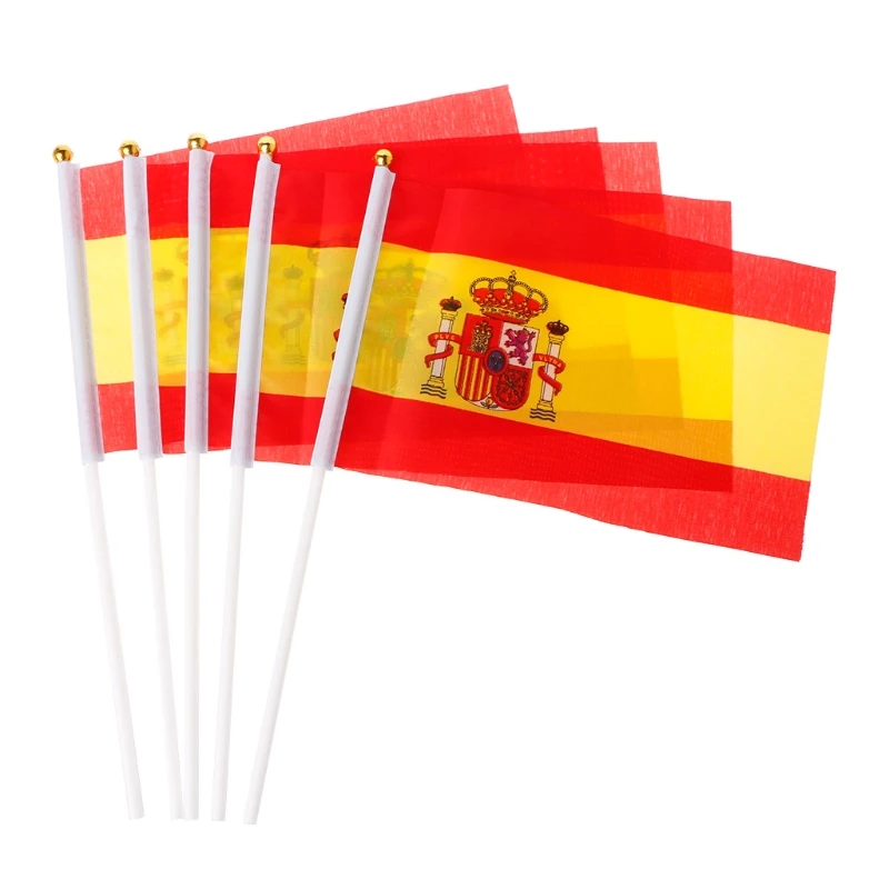 5Pcs Spanish Hand Waving Flags Spain Crest Banners Sports Opening Outdoor Decor