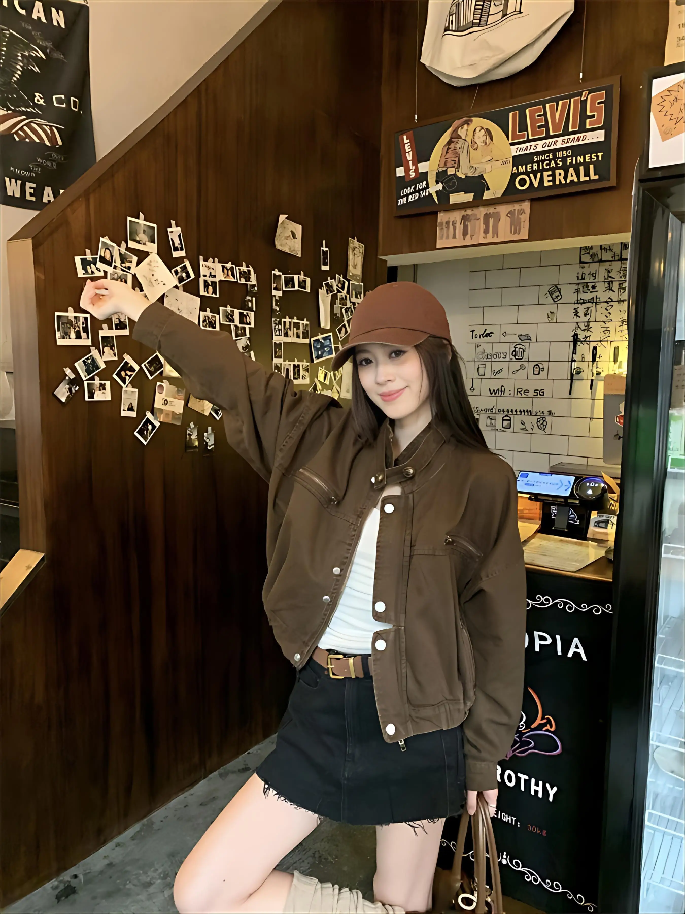 معطف الدنيم سترة امرأة المرأة الخريف سليم صالح الصوفية مزاجه بسيط دافئ زرر محززة المجهزة يزين السترات كبيرة الحجم #3