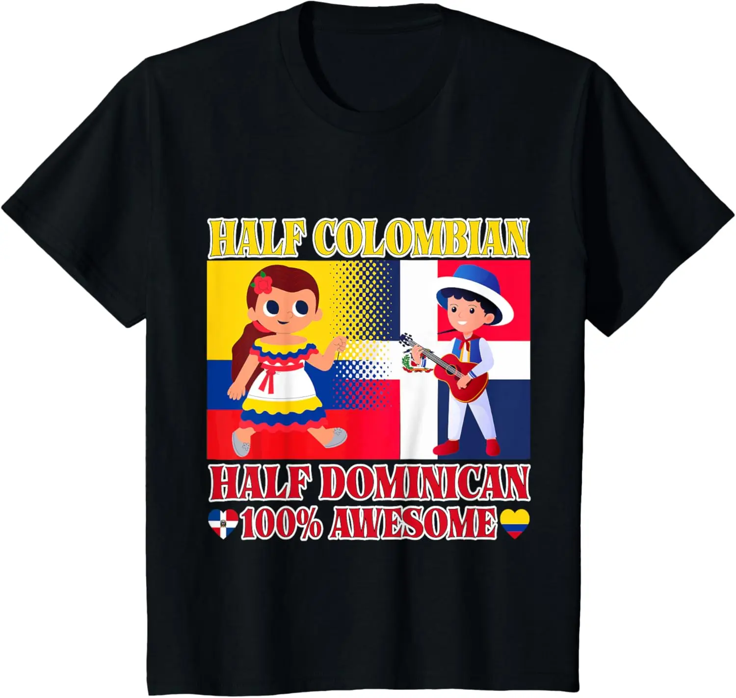 

Kids Half Colombian Half Dominican Republic Flag Toddler Girl Boy T-Shirt