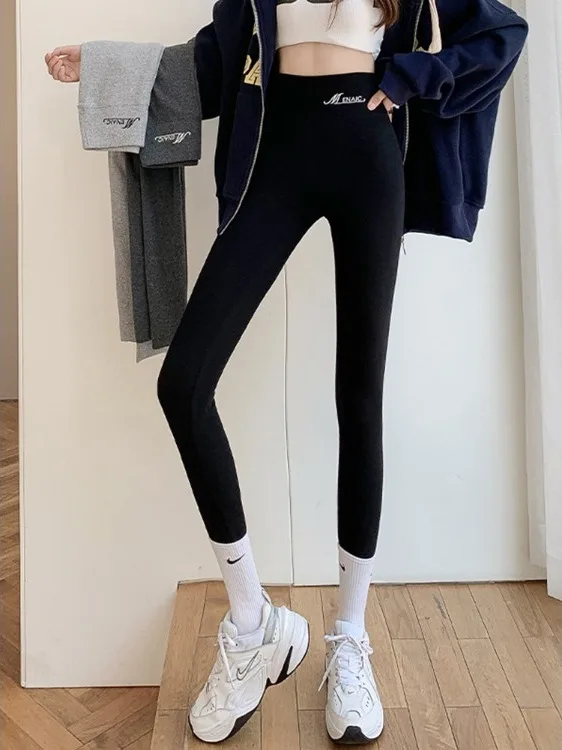 

High-Waist Fce-Lined Yoga Pants plus Size Women's Tight Base Layer Pants Elastic Slimming Trousers Casual Long Pants