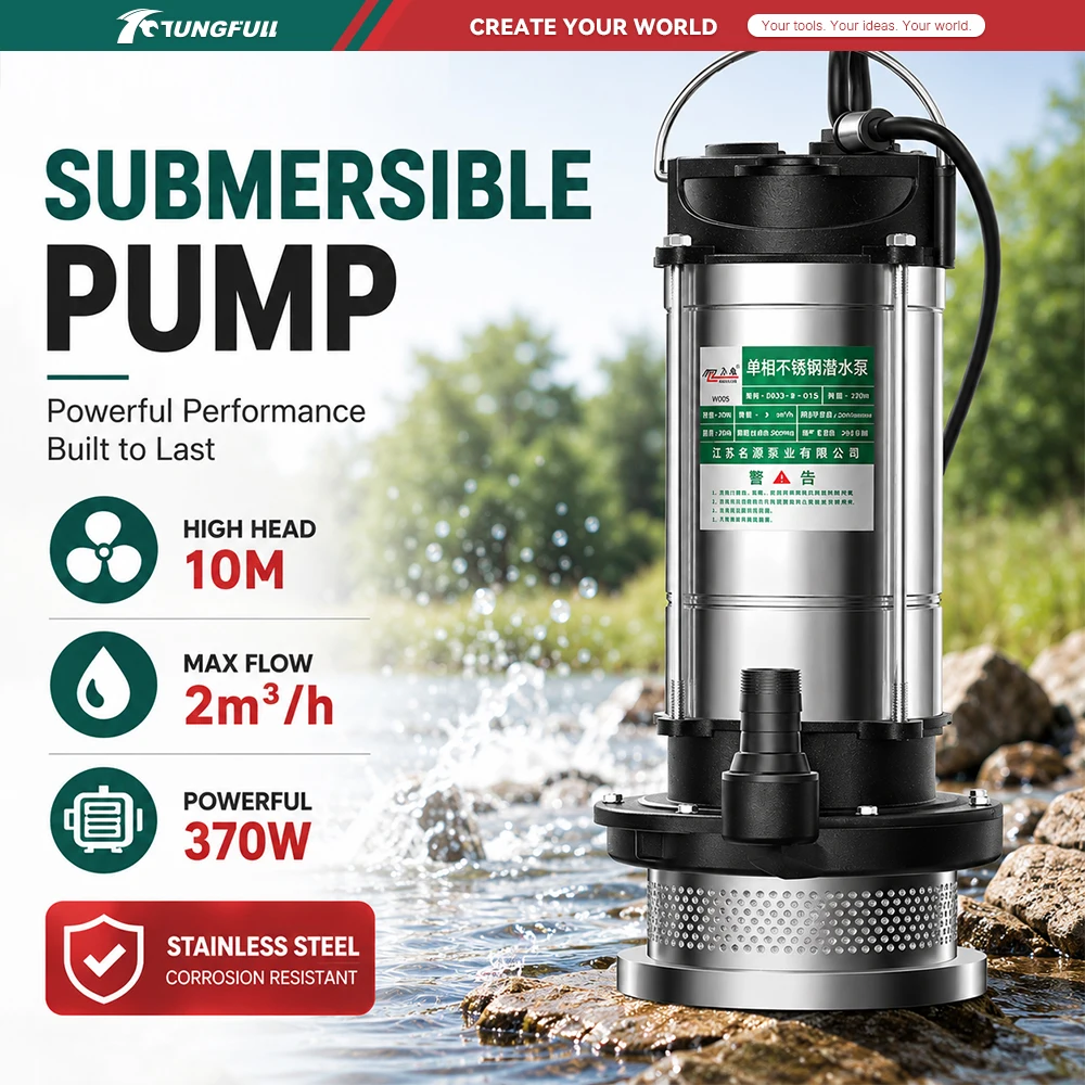 220V Electric Submersible Pump Stainless Steel 1/2 Inch Outlet Drain Pump For Pond Pool Cleaning Farm Garden Irrigation Work