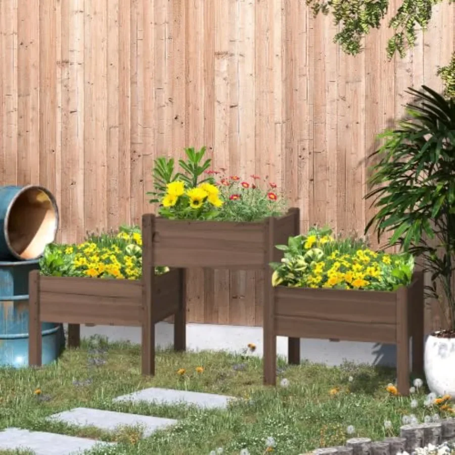 Raised Garden Bed with 3 Planter Box Elevated Plant Stand