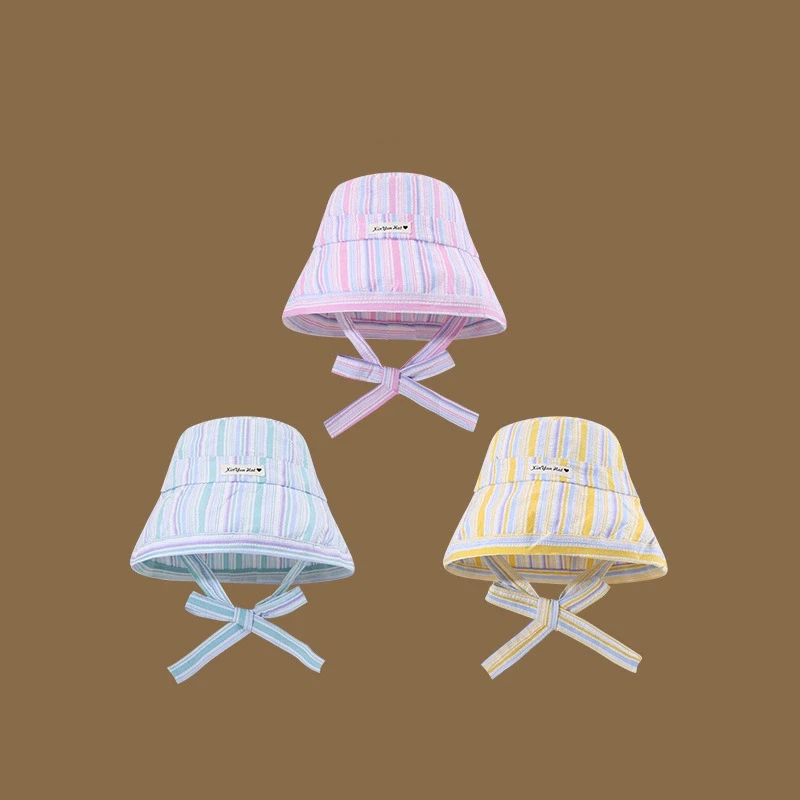 Cappello da pescatore con cravatta a righe carino Cappello da sole estivo nuovo Cappello di protezione solare a tesa larga casual sottile e versatile