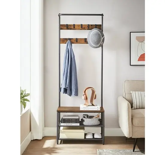 VASAGLE coat rack wardrobe, dresses bar, bench seat