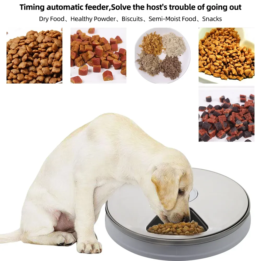 Automatic Pet Dog Feeder Round Timing Feeder 6 Meals 6 Grids Cat Dog Electric Dry Food Dispenser 24 Hours Feed Pet Supplies