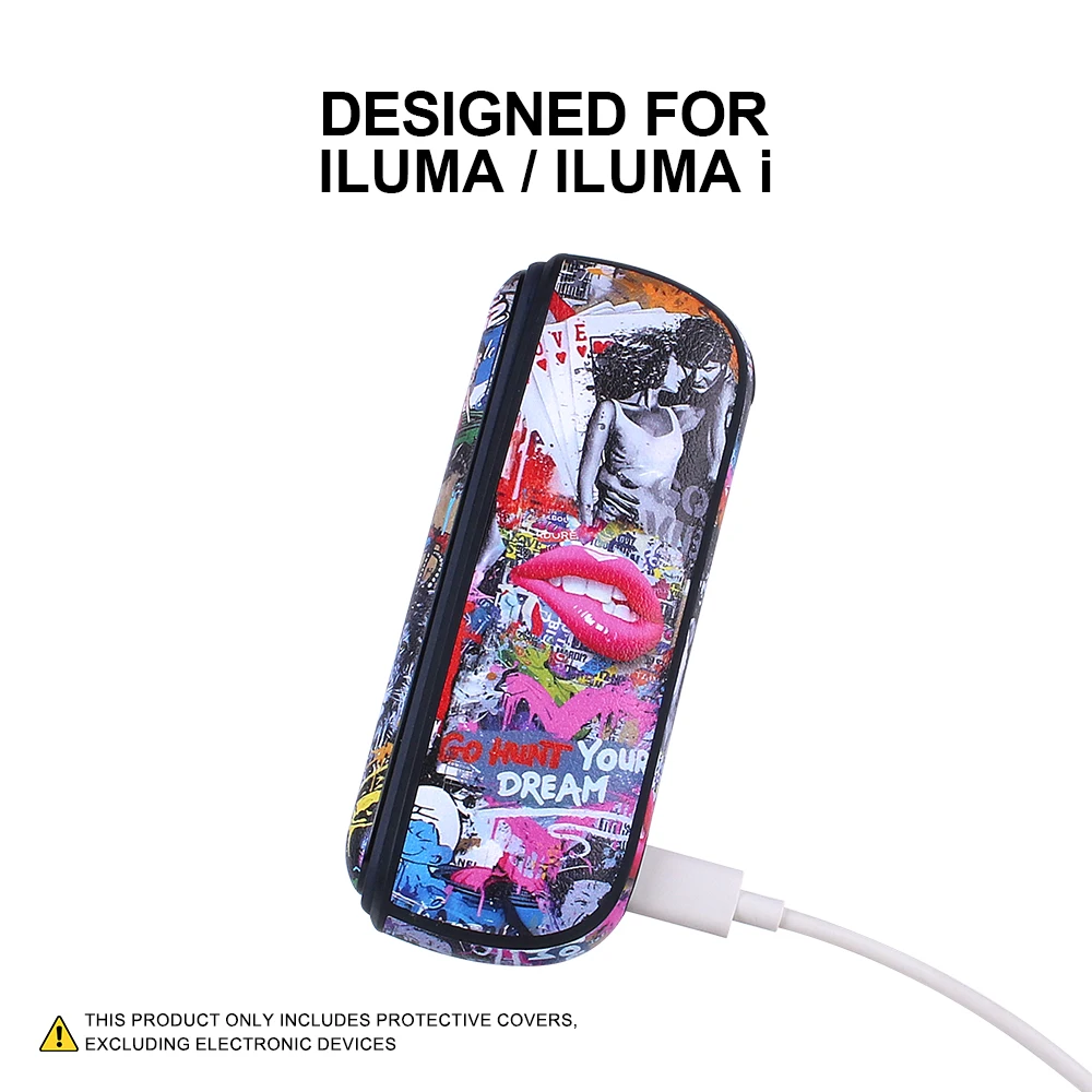 Capa protetora de couro PU para ILUMA, portátil e resistente a choques, acessório protetor para cigarro eletrônico com padrão de pintura artística.