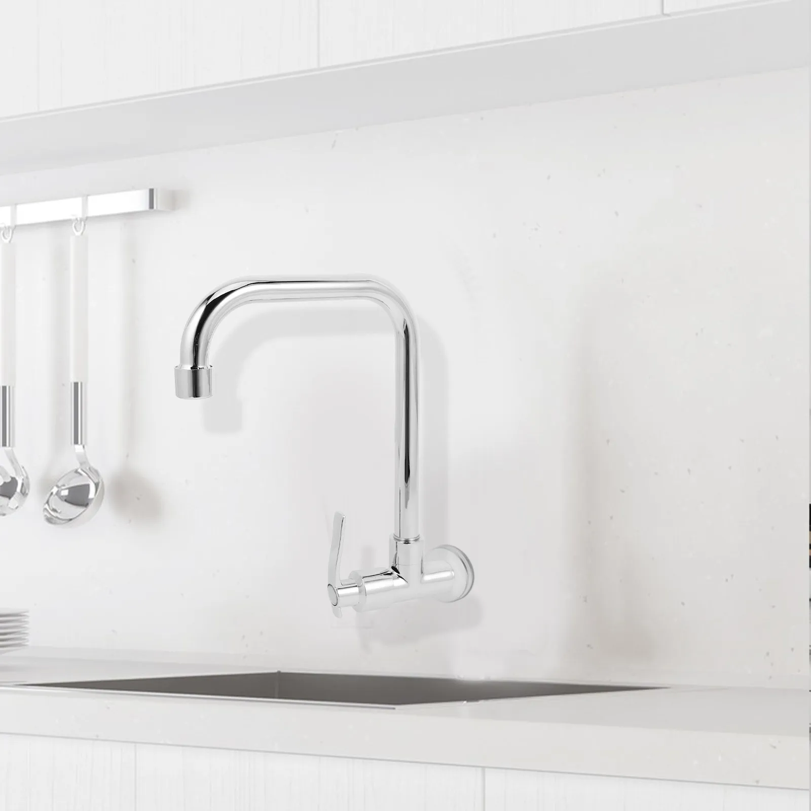 Single Cold Kitchen Faucet Copper Quick Open Horizontal Wall Mount Sink Tap Wear Resistant Basin Household Kitchen Accessories