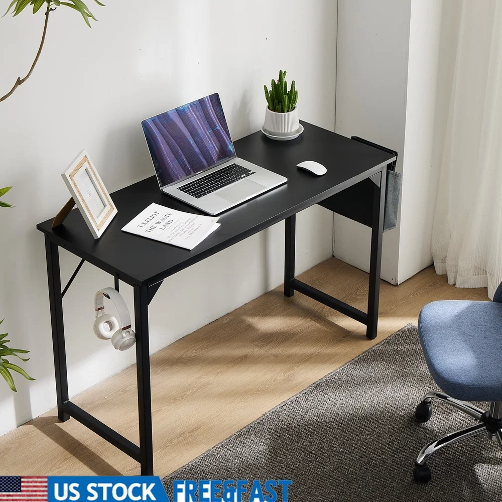 

Computer Office Desk 63 Inch Student Writing Table with Headphone Hooks Storage Bag Sturdy Metal Frame Organized Workspace