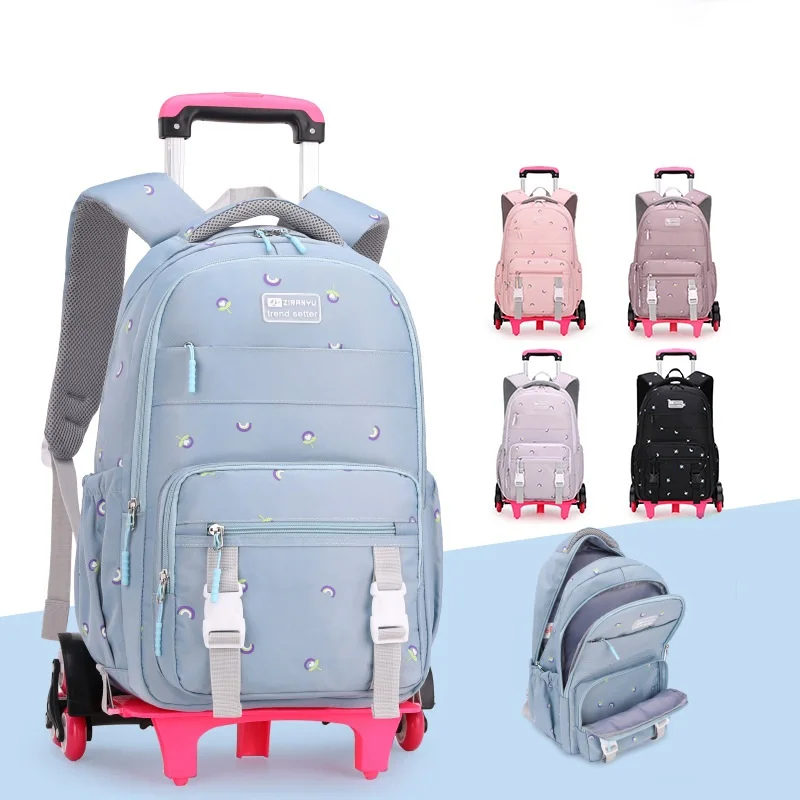 Mochila escolar rodante con ruedas para niñas de primaria, bolsa de libros con ruedas para preescolar, equipaje de mano con seis ruedas, nueva