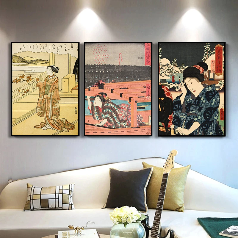 Japanese Antique Geisha Series Poster Print Canvas Art Pictures Home for Living Room and Bedroom Wall Decor Frameless Painting