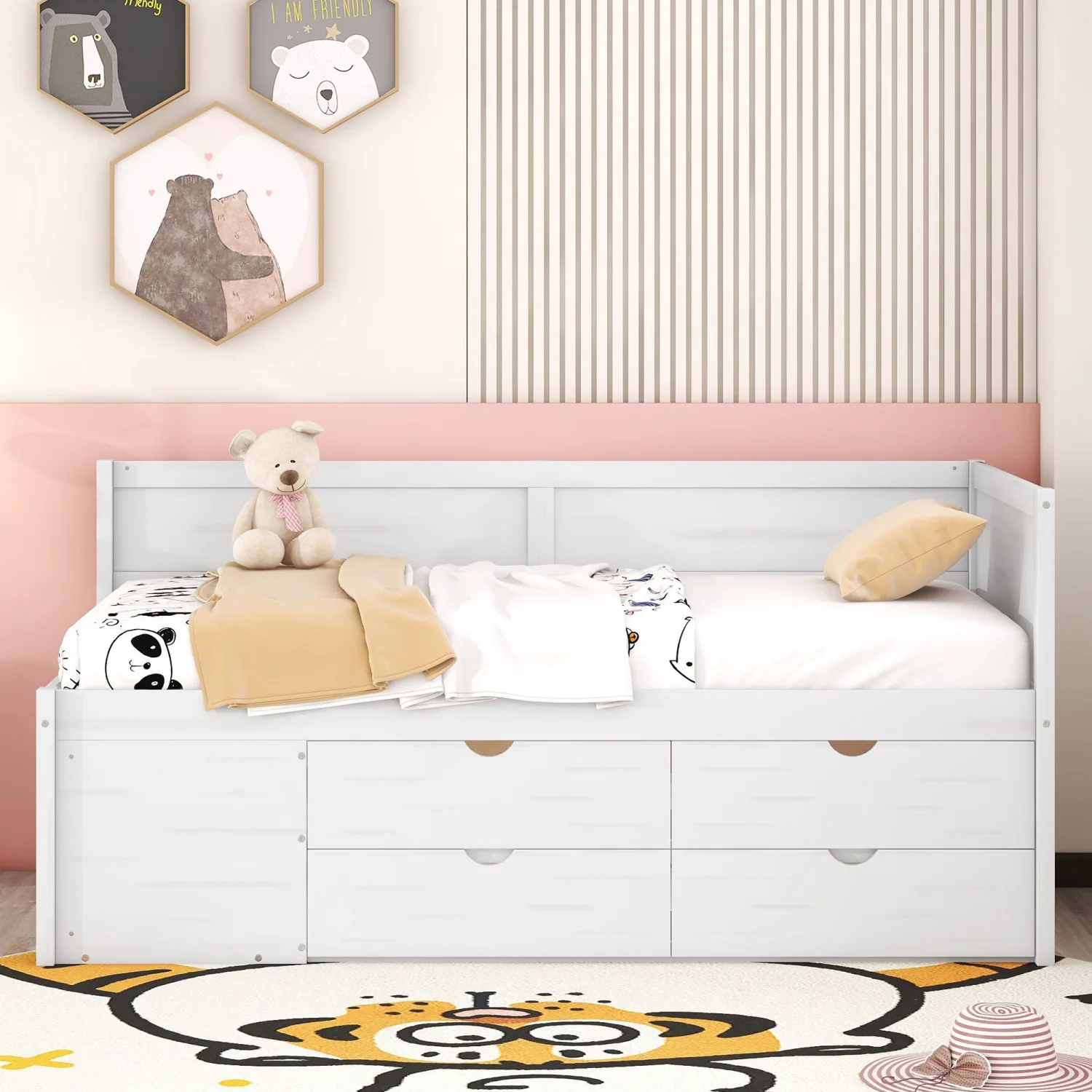 

White Twin Size Daybed with Drawers and Shelves - Space-saving solution for stylish storage