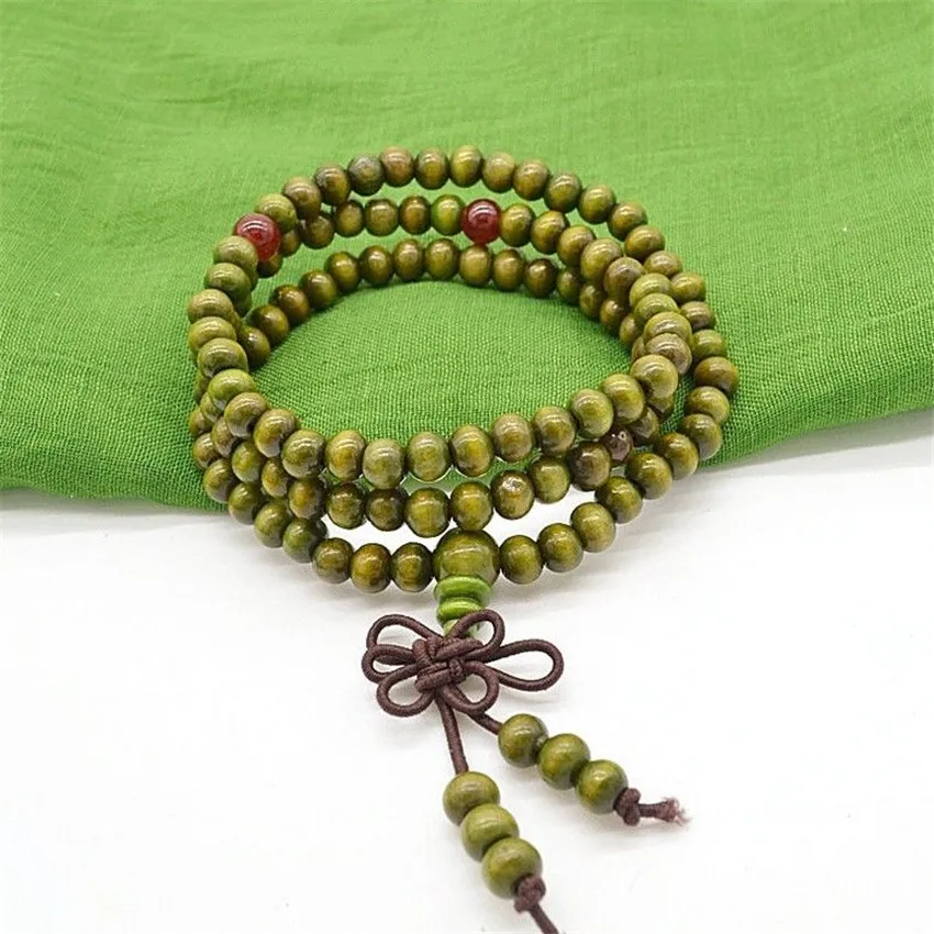 6mm Green Sandalwood Bracelet 108 Beads Jewelry Semi-precious Stones Health Charm Teens Buddhist Prayer