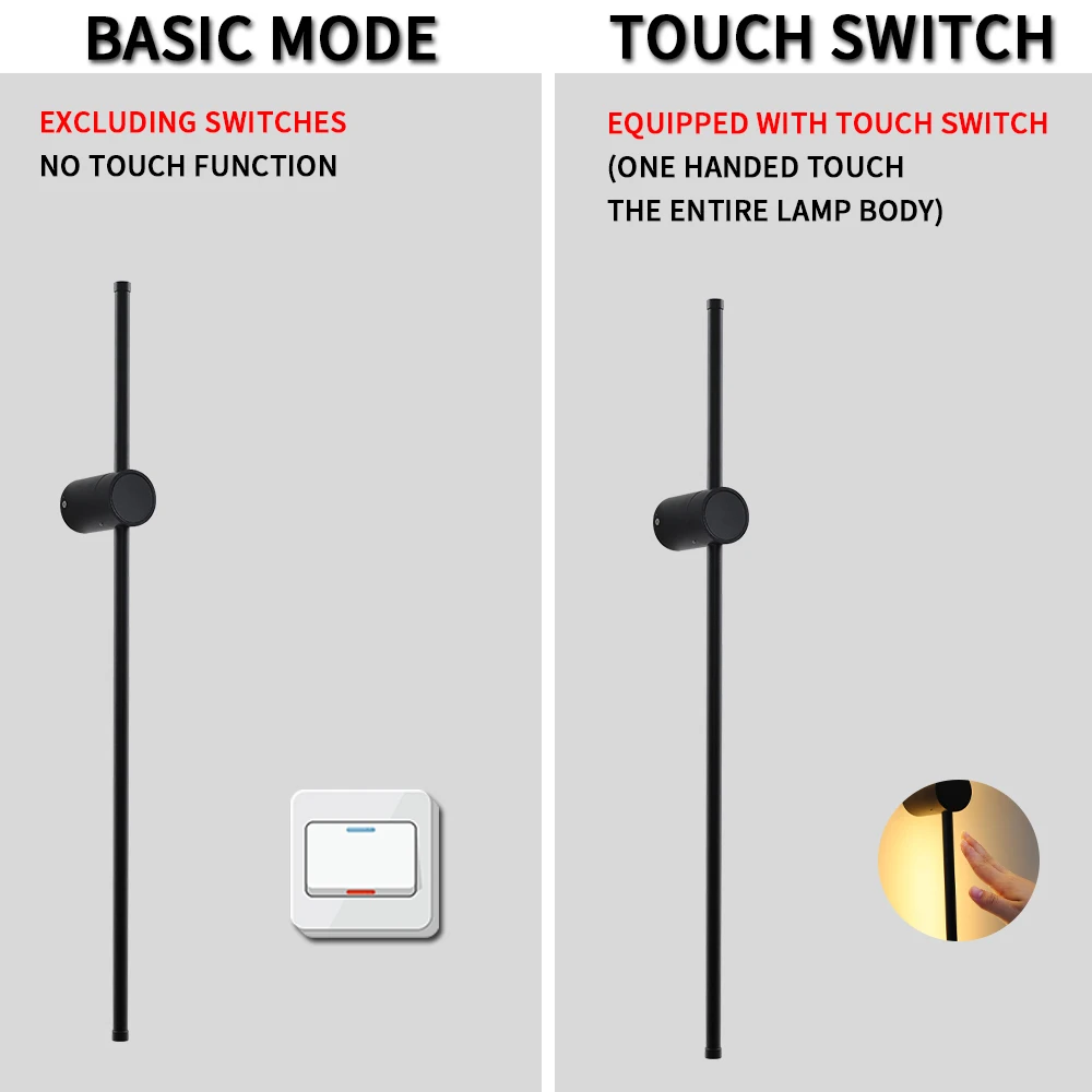 Lámpara de pared LED nórdica con Interruptor táctil, luz de pared moderna larga con rotación de 350 ° para decoración del hogar, Fondo de dormitorio