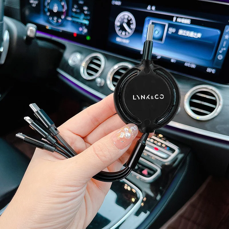 

100w Fast Charging Car 3 In 1 Retractable Micro Data Wire USB Type C for LynkCo Lynk&Co 05 06 5 6 Lynk Co 05 06 01 1 accessories