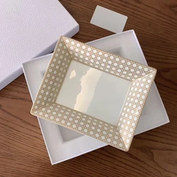 Minimalist Style Ceramic Gold Grid Series Home Bone China Storage Tray/ashtray High-end Exquisite Gift Box