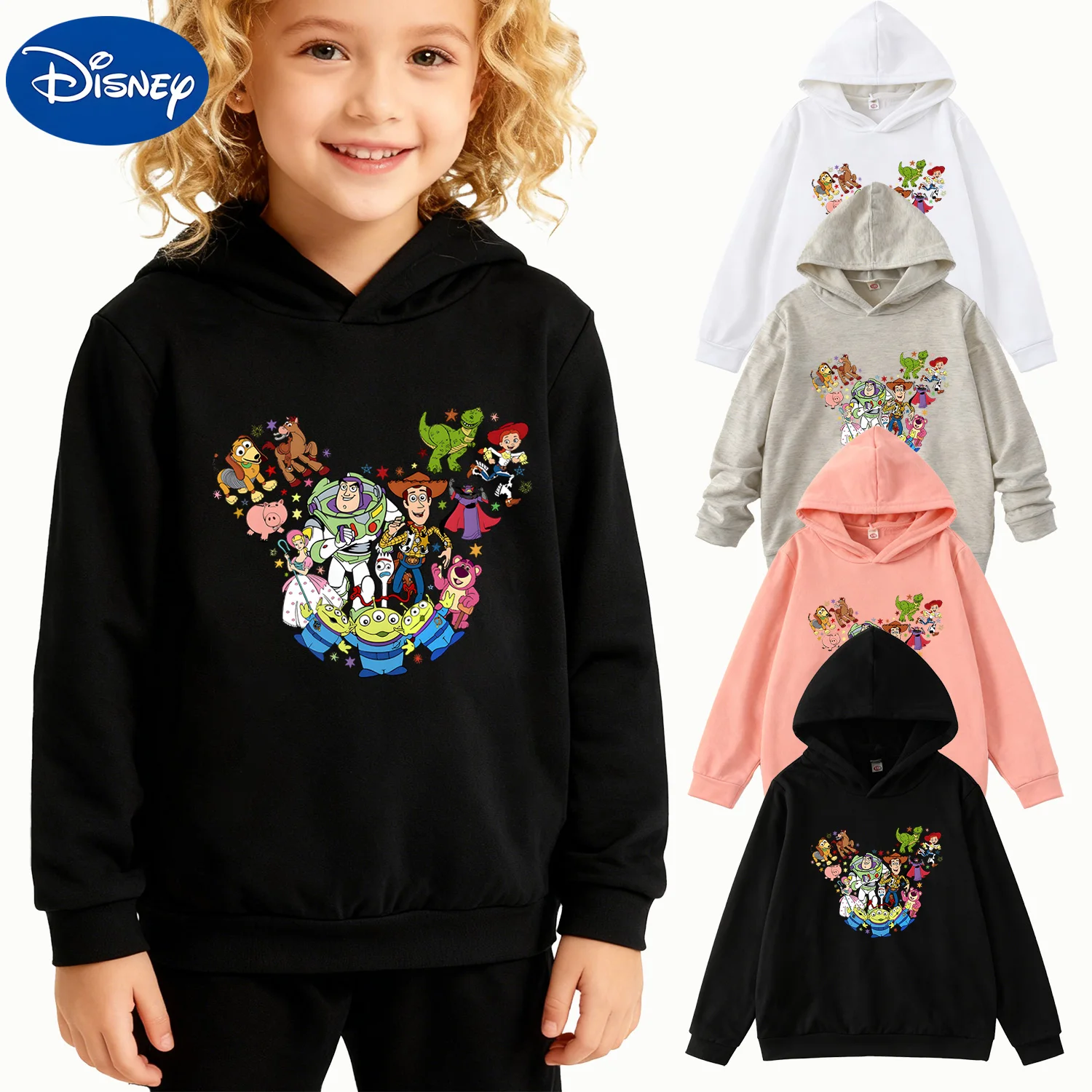 

Детская толстовка унисекс Disney «История игрушек» с силуэтом Микки, черный повседневный пуловер с рисунком персонажа