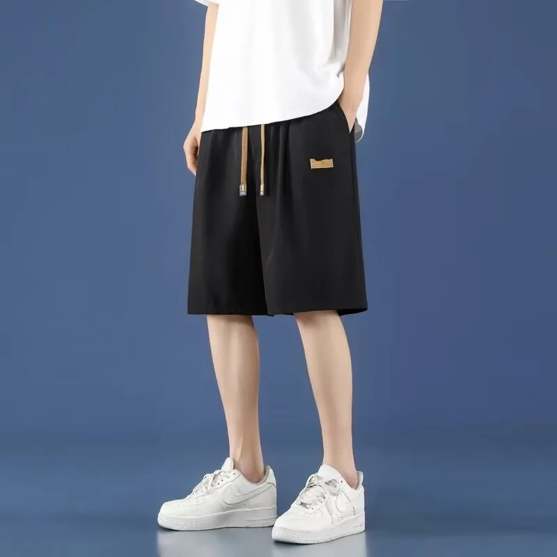Men's Summer Shorts Sports Shorts Casual Pants Sportswear Menswear Quick-drying Thin Running Ice Silk Summer Lanyard Solid