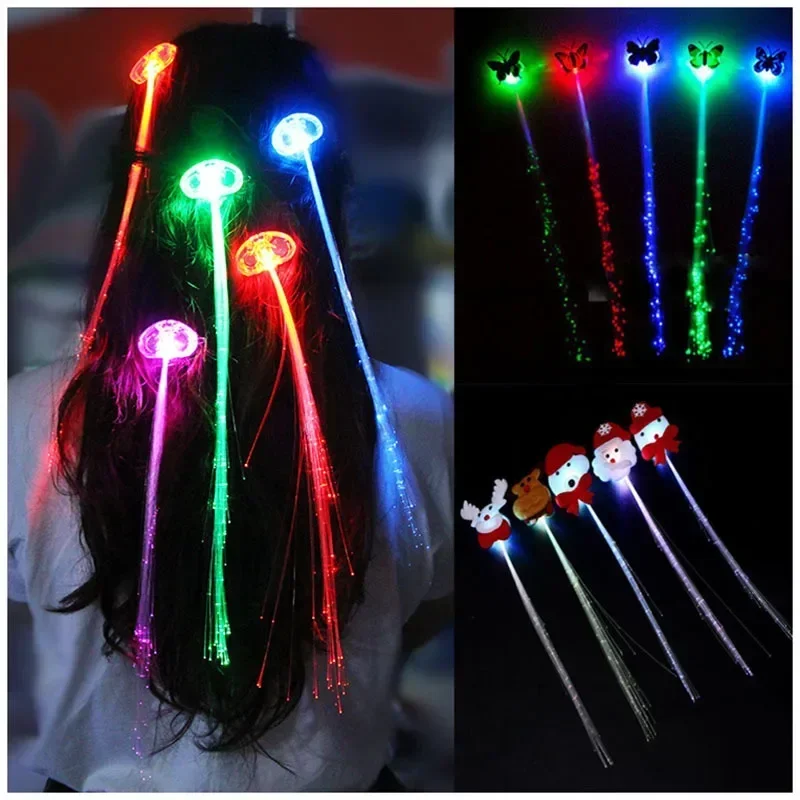 50pcs Butterfly Light Up Fiber Optic Hair Extension Barrette Party Flash Clip Braid Bar Hairpin Wig Christmas Halloween Festival