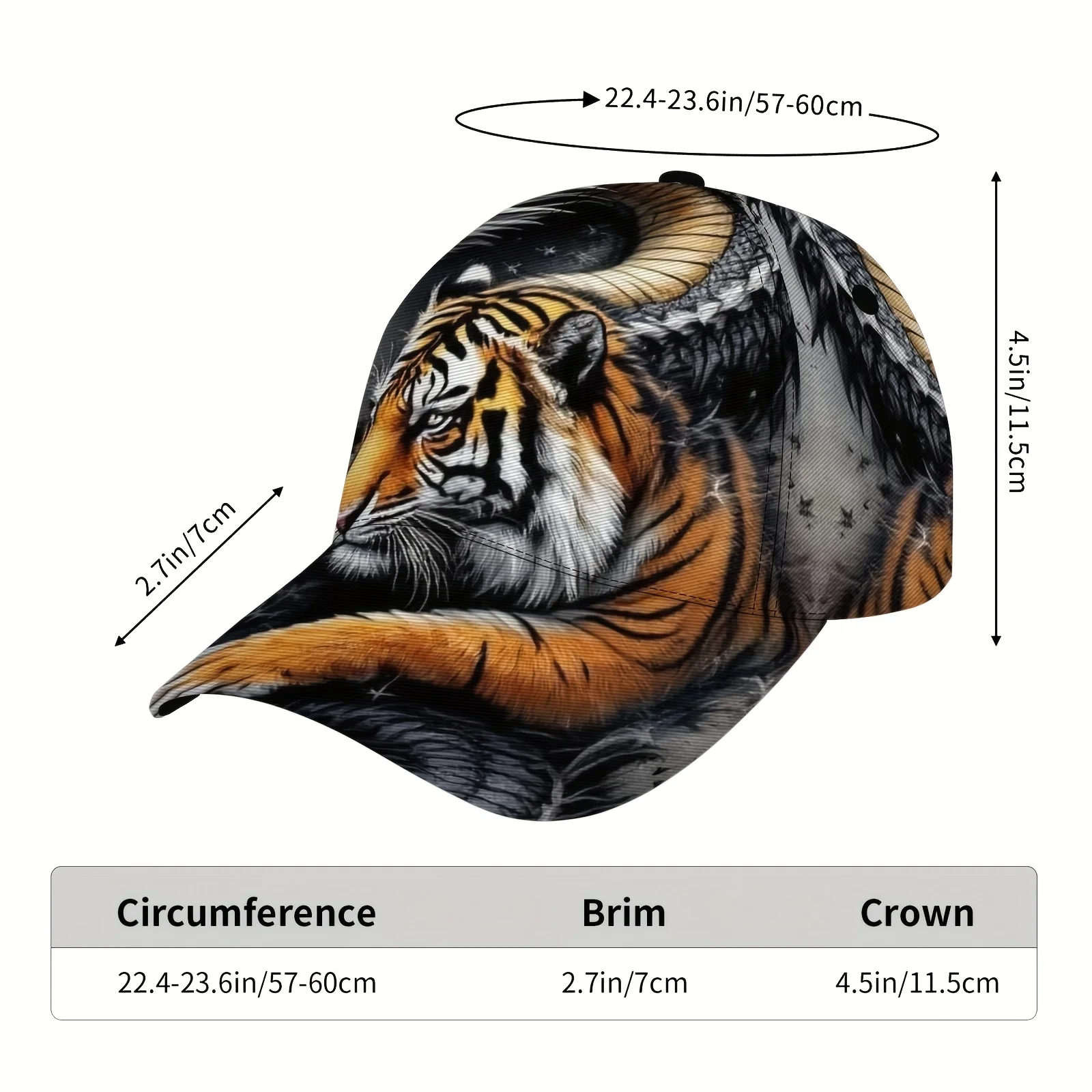 Adjustable Breathable Baseball Cap with Majestic Tiger Dragon Design Lightweight Non-Stretch Fabric for Outdoor Sports Dance