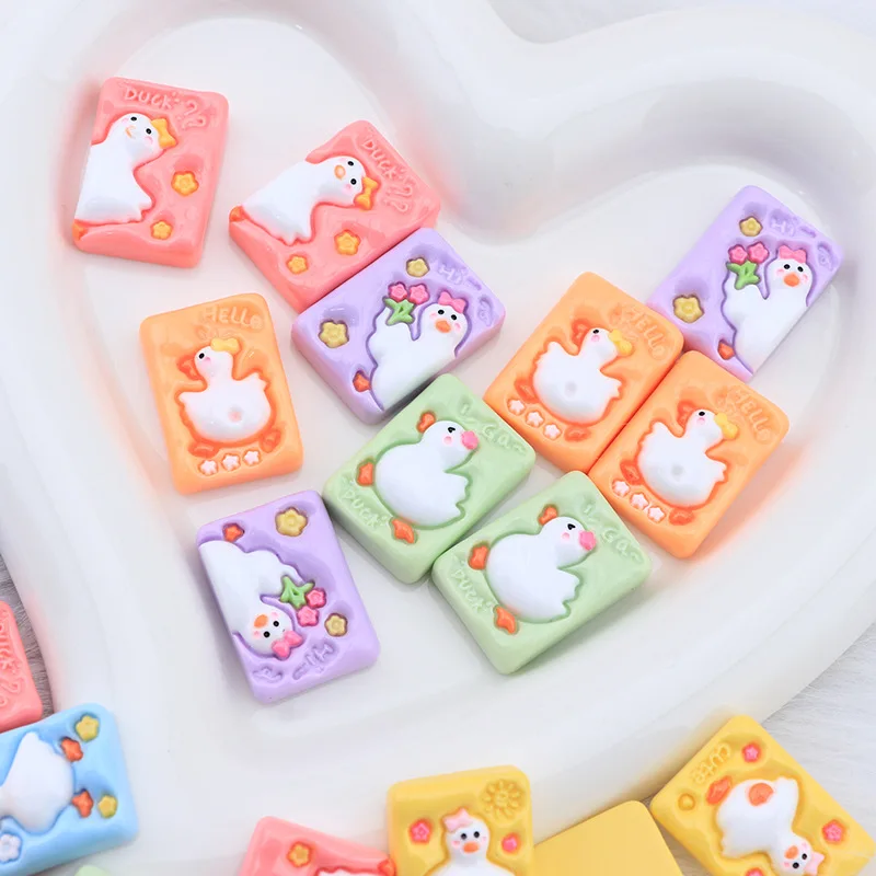 100pcs Cartoon Square Card, Chick Duck Card, Resin Flatback Cabochon, DIY Scrapbook Cell Phone Decor, Crafts Supplies 25x18mm