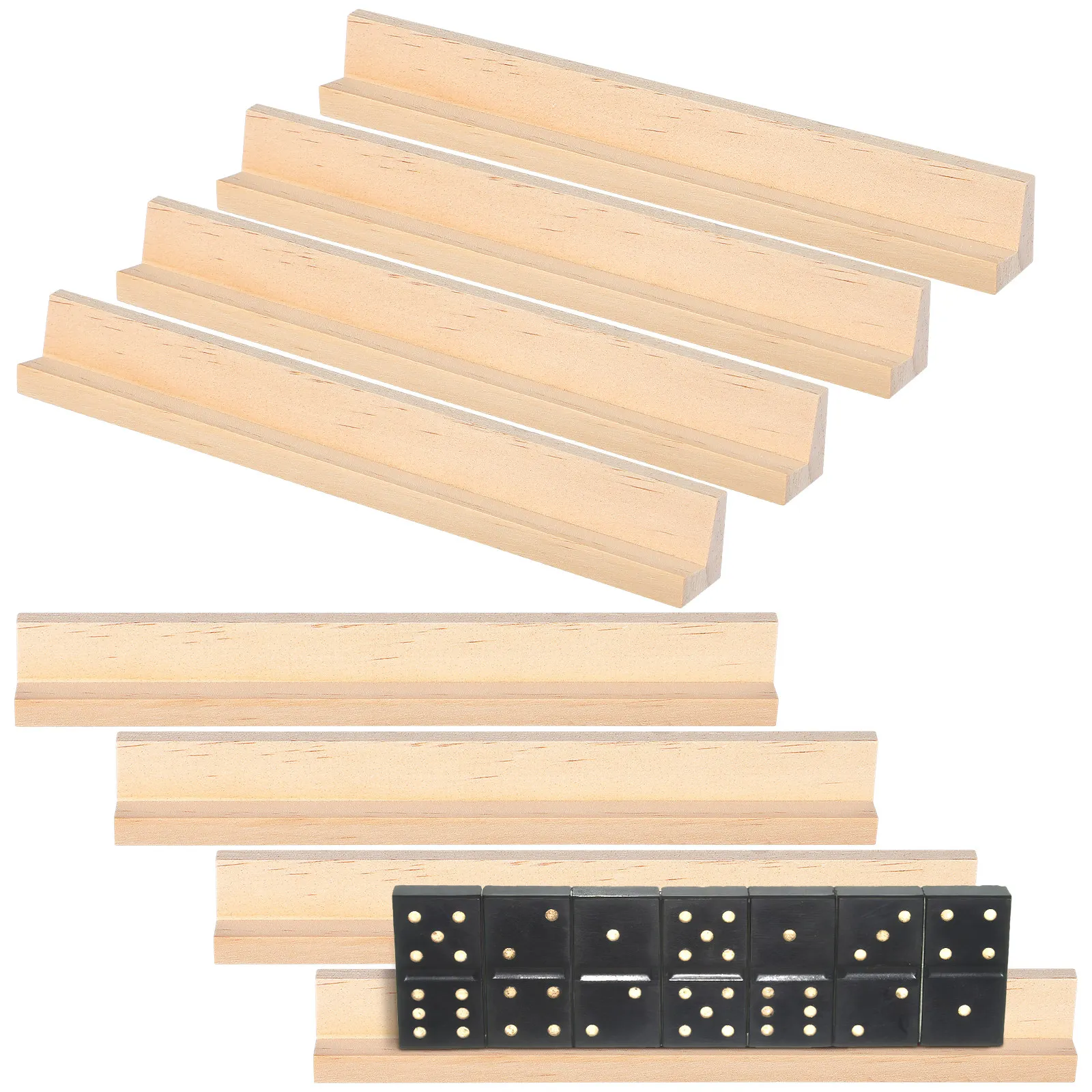 8Pcs Wooden Displaying Base for Domino Tiles and Letter Cards Free Hands Gaming Rack Ideal for Kids and Arthritis Patients