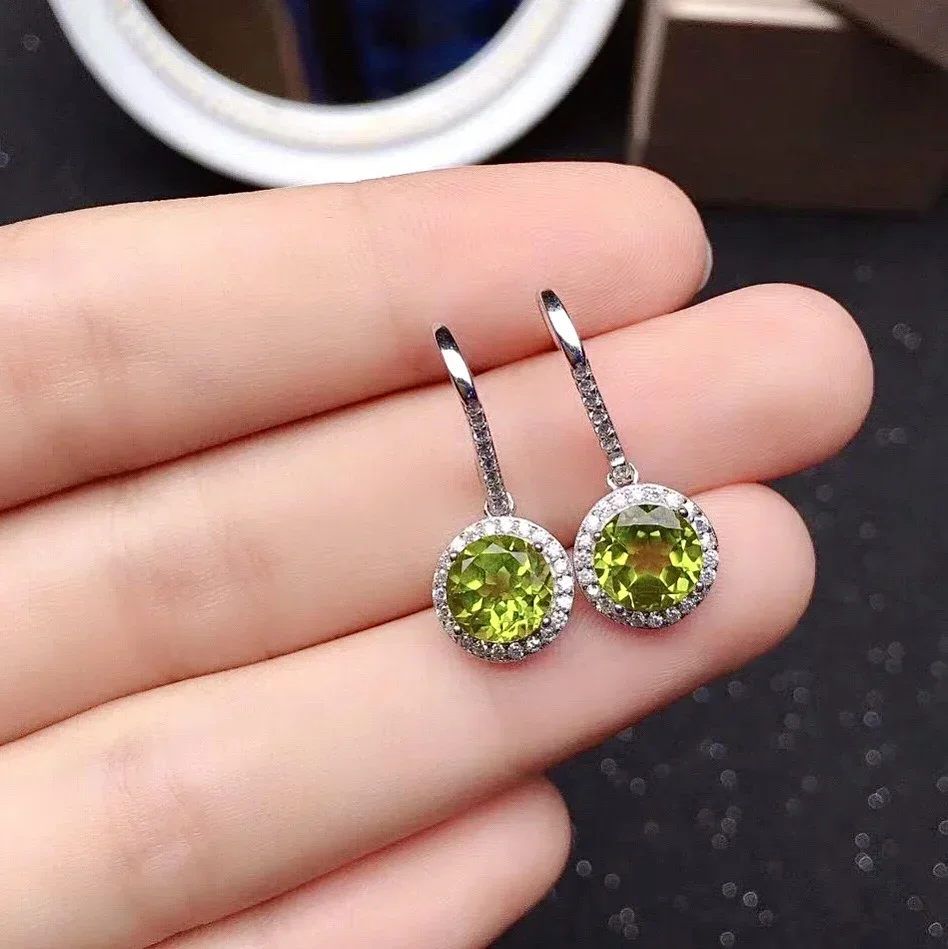 Natural Peridot Drop Earrings 925 Silver Peridot Earrings Gift for WomanSmall Cute Gemstone Hook Earrings for Young Girl 8mm