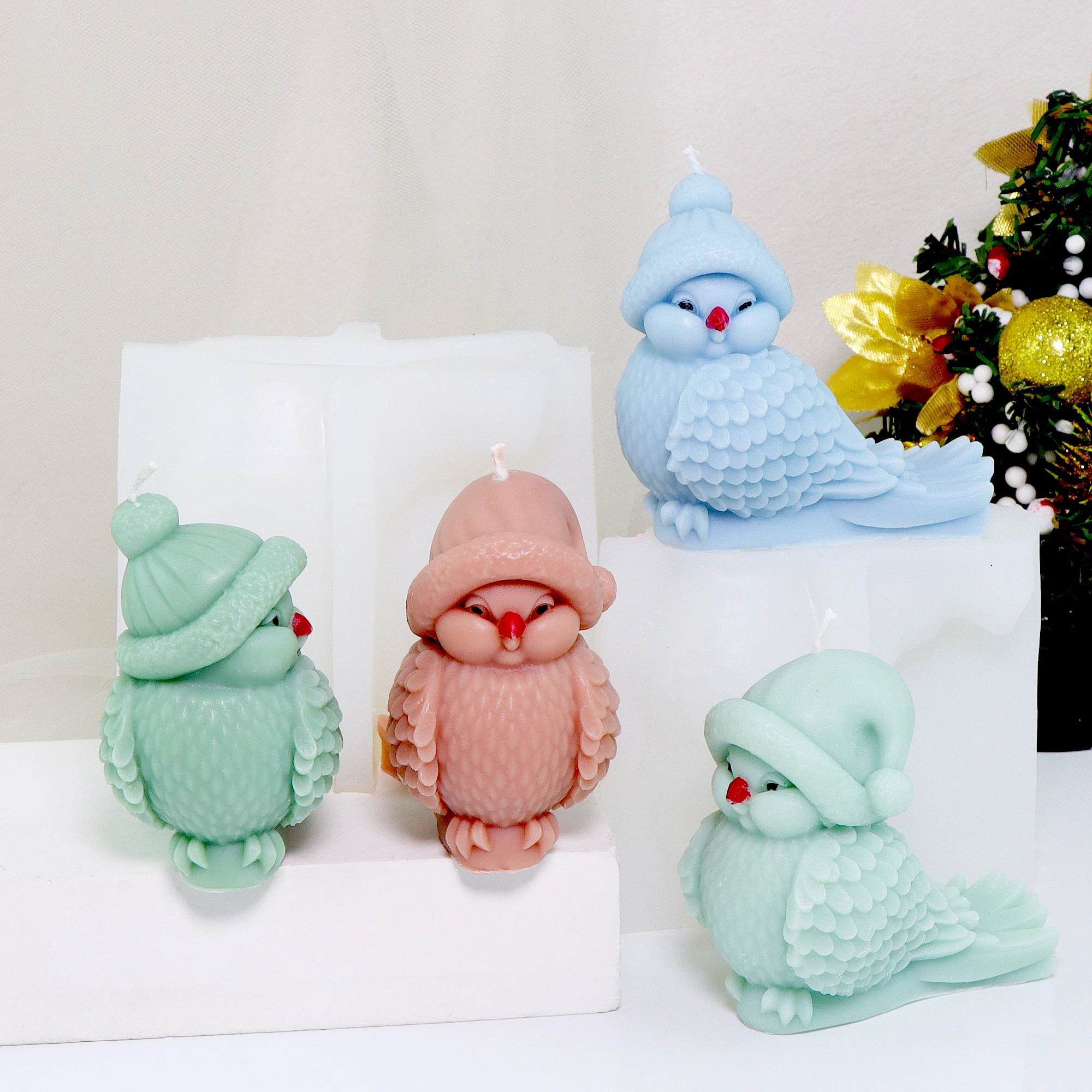 3D Vogelförmige Kerze Silikonform Niedlicher Papagei Harz Gips Duftkerze Form DIY Weihnachten Schneevogel Handgemachte Herstellung Geschenk Dekor
